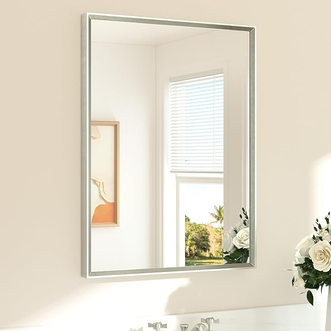 TETOTE Brushed Nickel Mirror for Bathroom Sink 24" x 32" Beveled Frame Brushed by TETOTE