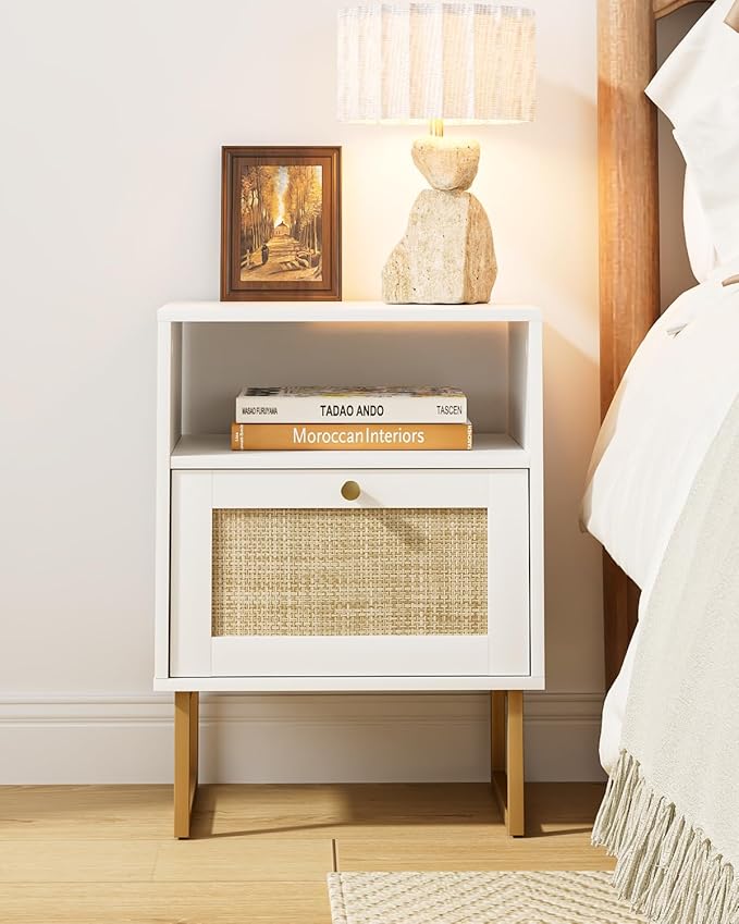 Rattan Nightstand, Boho Night Stand Farmhouse Wood Bedside Table - Image 5