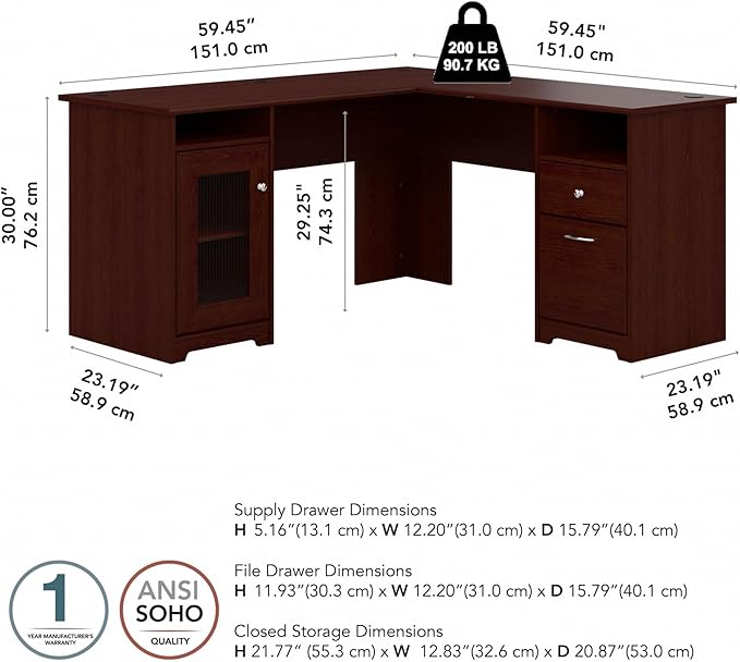 Bush Furniture Cabot L Shaped Computer Desk in Harvest Cherry | Corner Table - Image 3
