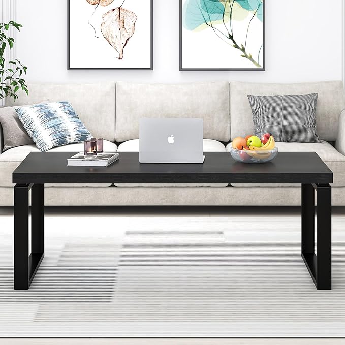 EXCEFUR Black Coffee Table, Modern Rustic Center Table - Image 6