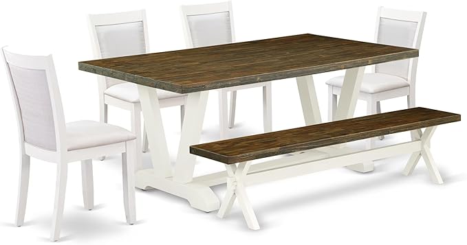 East West Furniture V077MZ001-6 6 Piece Dinette Set Contains a Rectangle Dining by EastWestFurniture