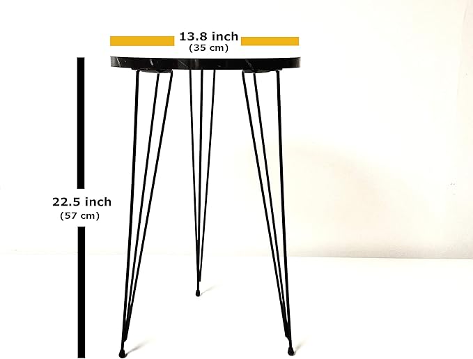 PAK HOME Set of 2 High Gloss Brown Marble Look End Tables Round Wood Sofa Side - Image 2