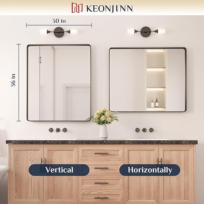 Keonjinn Black Framed Mirrors for Bathroom 30 x 36 Inch Rounded Rectangle Wall - Image 8