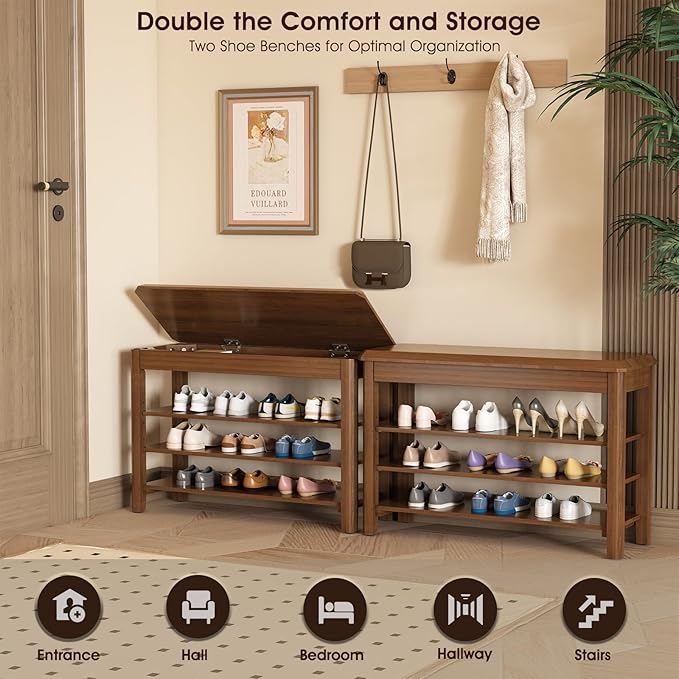 Shoe Rack Bench Seat Rubberwood 3-Tier Wooden Storage Bench 550lbs Compact - Image 3