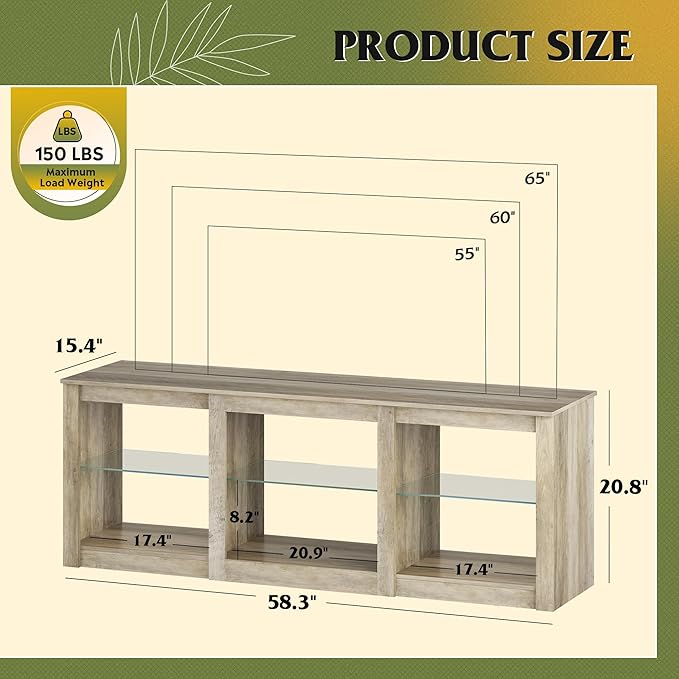 WLIVE LED TV Stand for 65 Inch TV, Modern Entertainment Center - Image 2