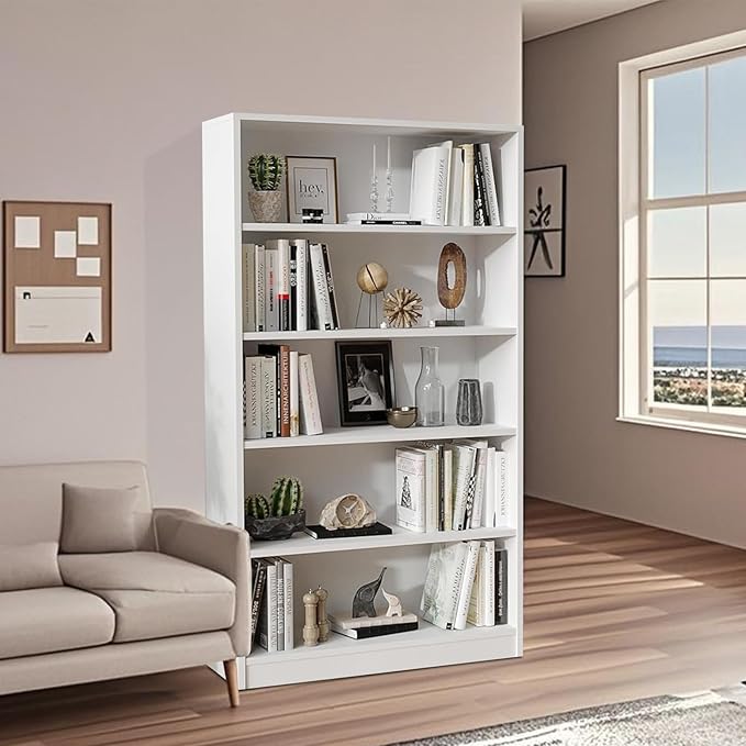 Wooden Bookshelf with Adjustable Shelves, 5 Tier Tall Bookcase - Image 6