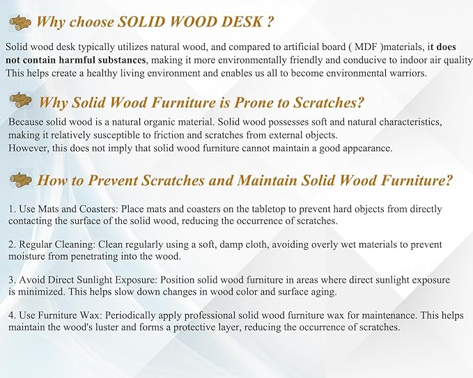 IBF Solid Real Wood Large Computer Desk, 60” Rustic Natural Home Office Desk - Image 8