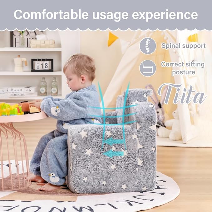 Tiita Kids Couch Plush Toddler Chair, Cloud-Like Glow in The Dark Kids Sofa - Image 5