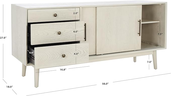 SAFAVIEH Couture Collection Tomas Mid-Century White Washed 3-Drawer Sliding - Image 2