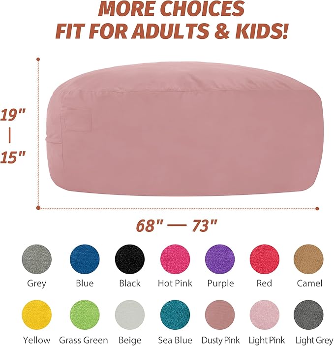 7FT Bean Bag Chair with Ultra Soft Velvet Cover Bean Bag Sofa with Memory Foam - Image 3