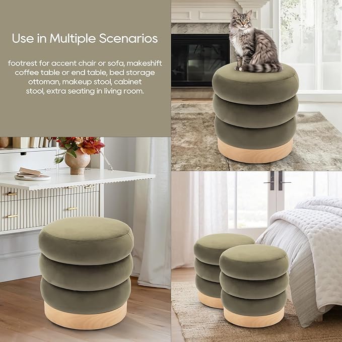 COLAMY Velvet Ottoman Footstool, Tufted Modern Foot Rest Stool - Image 5