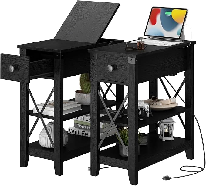 Narrow End Table with Charging Station by Awescuti