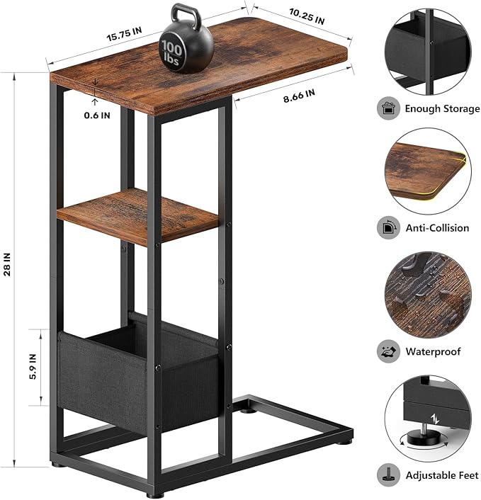 C Shaped End Table, Small Side Table - Image 3