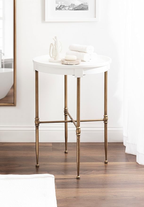 Kate and Laurel Valdi Modern Round Side Table; 19 x 26; White and Antique Gold; - Image 2