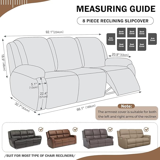 vctops 8 Pieces Geometric Jacquard Plush Recliner Sofa Covers Soft Fuzzy Fluffy - Image 2