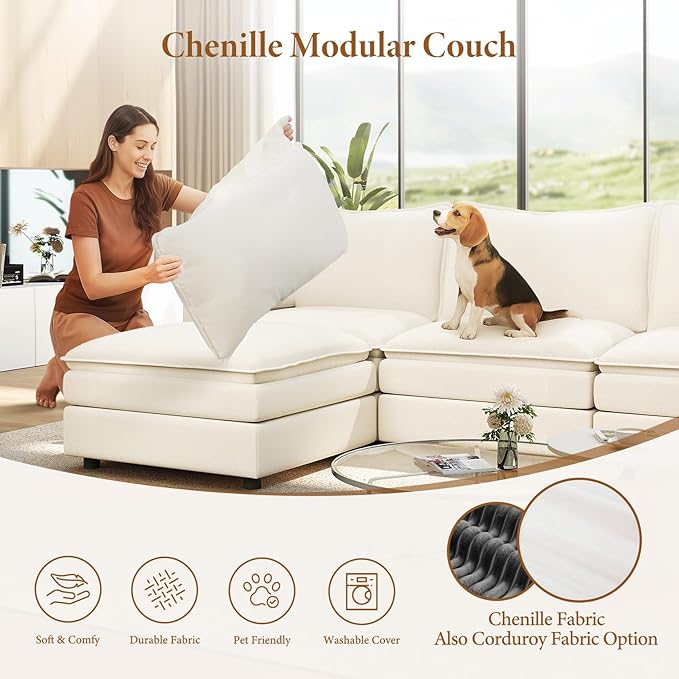 Vesgantti 142" U Shaped Sectional Couch, Comfy Cloud Modular Sectional Sofa - Image 6