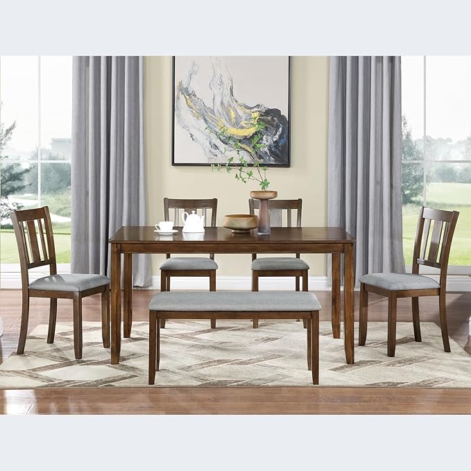 soges 6 Piece Kitchen Dining Table Set, Wooden Dining Table - Image 7