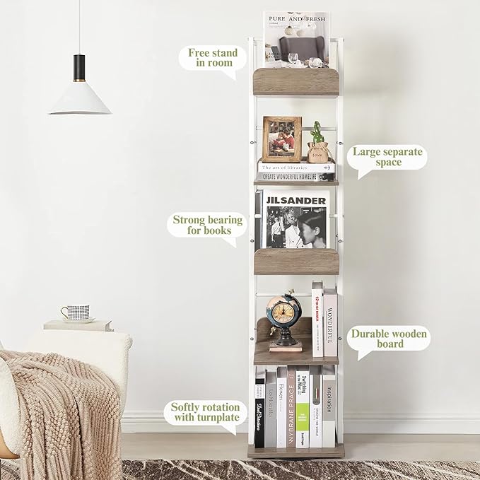 Bikoney Bookshelves 5-Tier, Rotating Bookshelf Tower - Image 5