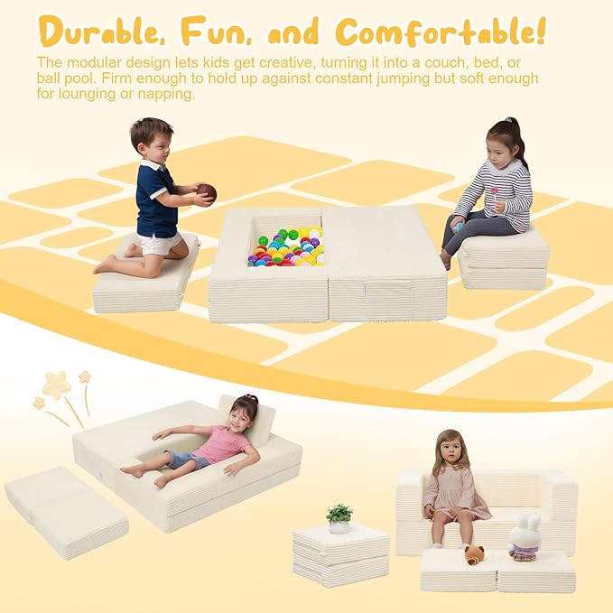 MeMoreCool Modular Kids Couch, Corduroy Play Toddler Couch - Image 3