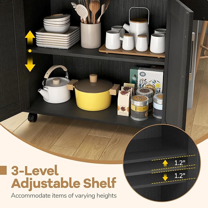 COSTWAY Kitchen Island On Wheels, Rolling Storage Trolley Cart - Image 3