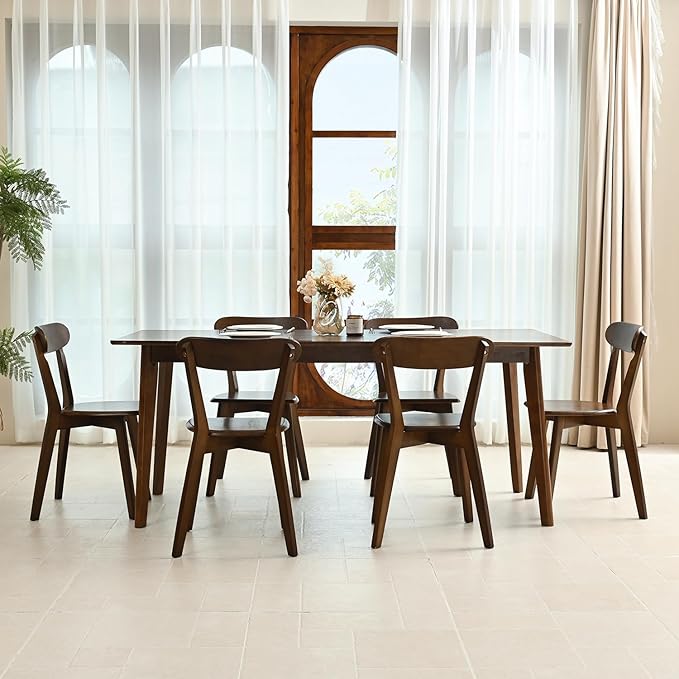 DELAVIN Soild Wood Dining Chairs Set of 6, Mid Century Oak Wood Kitchen Chairs - Image 2