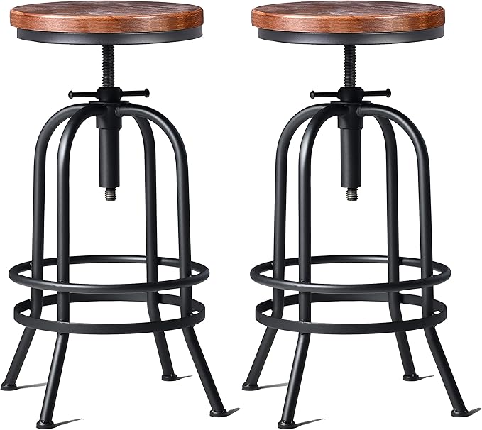 32 inch Vintage Industrial Bar Stool-Metal Wood Swivel Bar Stool-Retro Bar by LOKKHAN