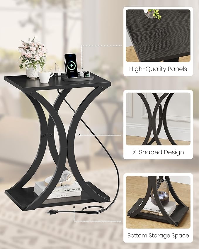 End Table with Charging Station, 2-Tier Modern Side Table Set of 2, Nightstand - Image 5