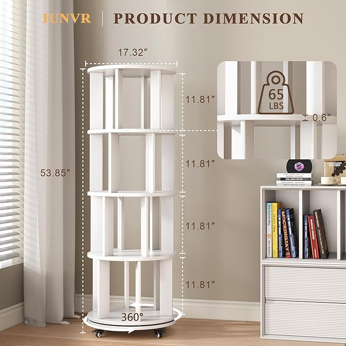 4-Tier Rotating Bookshelf, 360° Spinning Stackable Bookcase, Freestanding - Image 2