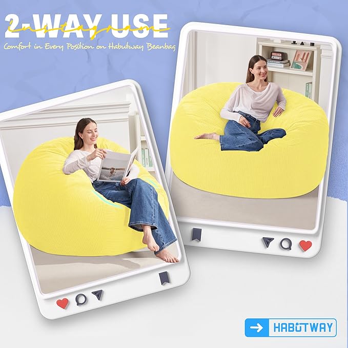 HABUTWAY 3FT Bean Bag Chair, Giant Bean Bag Chairs - Image 3