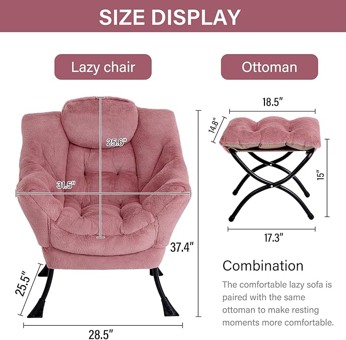 LITA Lazy Chair with Ottoman, Modern Accent Leisure Upholstered Sofa Chair - Image 3