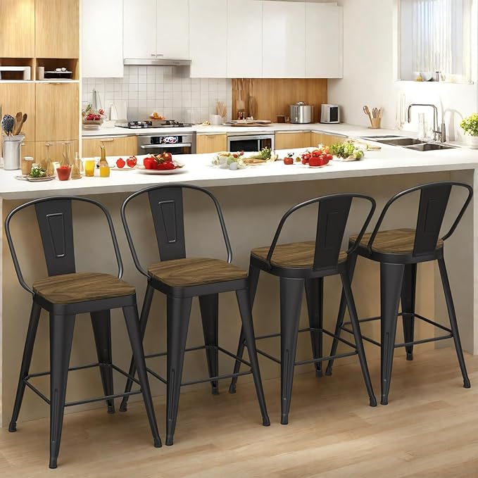 Metal Bar Stools Set of 4, High Back Bar Stools - Image 9