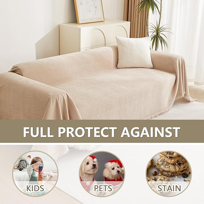 MYSKY HOME Dog Sofa Covers Khaki L-Shaped Sofa Slipcovers, Loveseat Couch - Image 4