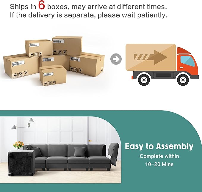 Shintenchi 6 Pieces Sectional Couch Modular Sofa, U Shaped Reversible Chaise - Image 6