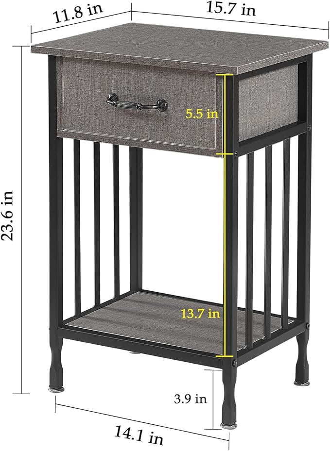 VECELO Nightstands Set of 2, Industrial Side Table/End Tables - Image 3