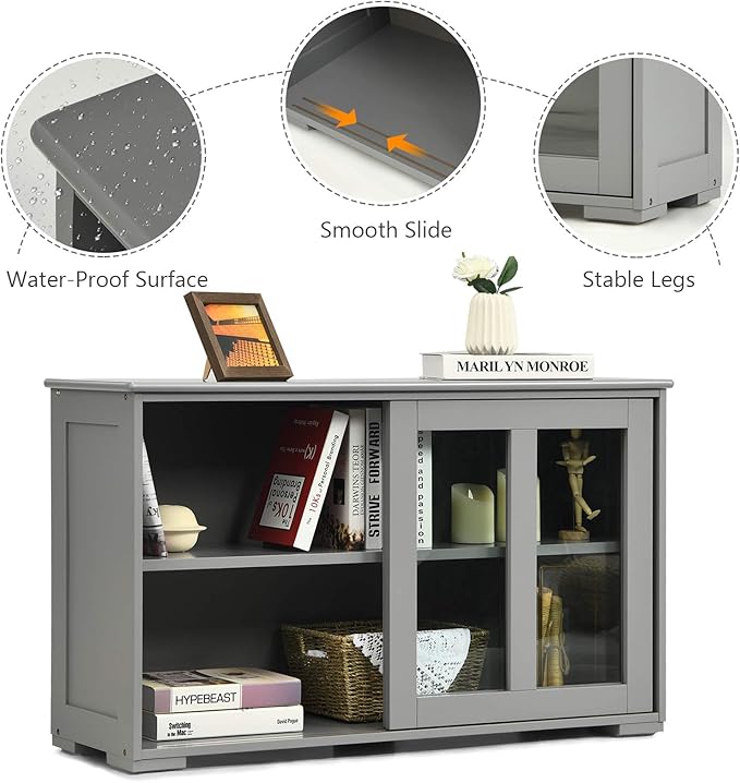 Costzon Sideboard Buffet Cabinet, Wooden Kitchen Storage Cabinet - Image 5