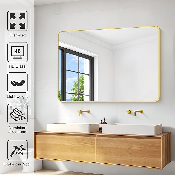 36"x48" Bathroom Mirror, Large Rectangular Wall Mirror, Rounded Corner Vanity - Image 4