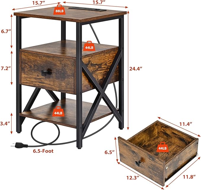 End Table with Charging Station, Charging Side Table Bedside Table with Outlets - Image 3