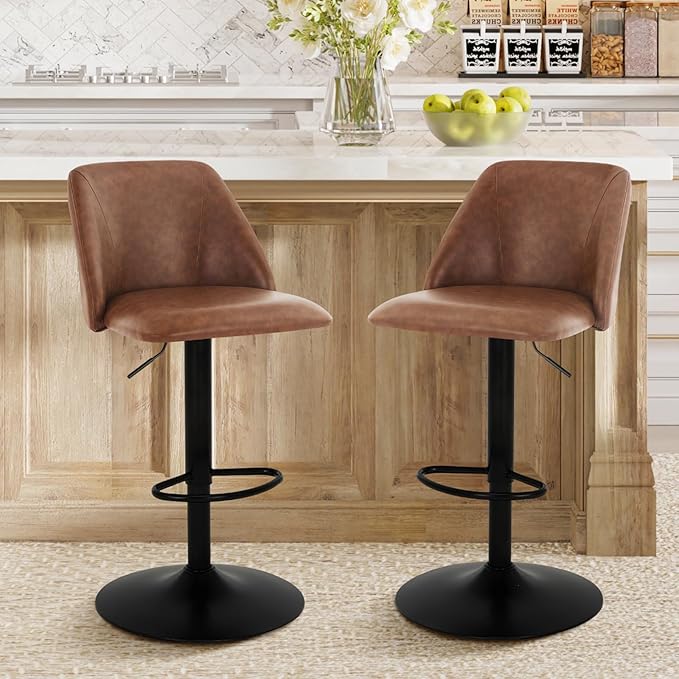 COLAMY Bar Stools Set of 2, Modern Swivel Bar Chairs, Adjustable PU Leather by COLAMYINC