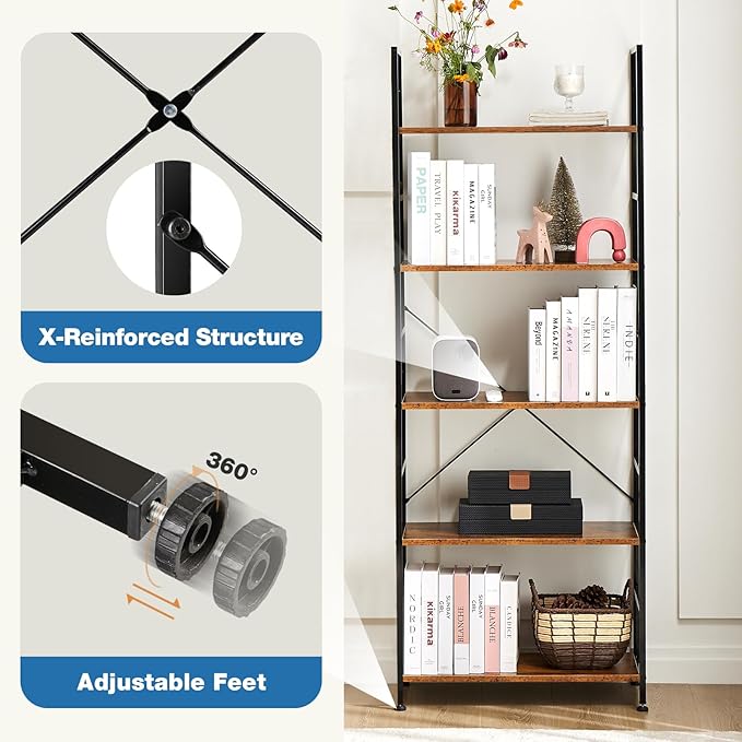 DUMOS 5-Tier Book Shelf Tall Modern Bookcase Set of 2 - Image 6