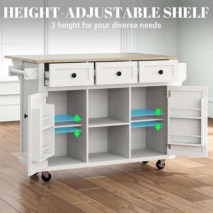 Rovibek Kitchen Island with Drawers 53 in Rolling Island Cart Mobile Solid Wood - Image 6