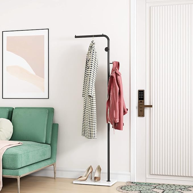 Black Coat Racks with White Base, Entryway Coats Racks Freestanding with 3 Hooks - Image 2