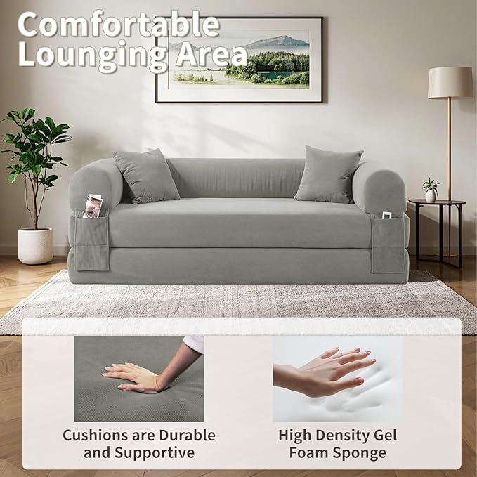 80" Convertible Sofa Bed, 3-in-1 Corduroy Folding Pull Out Couch - Image 3