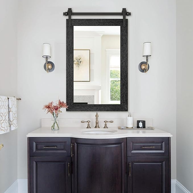Farmhouse Bathroom Mirrors 26”x40” Black Rustic Wall Decor Mirror - Image 6
