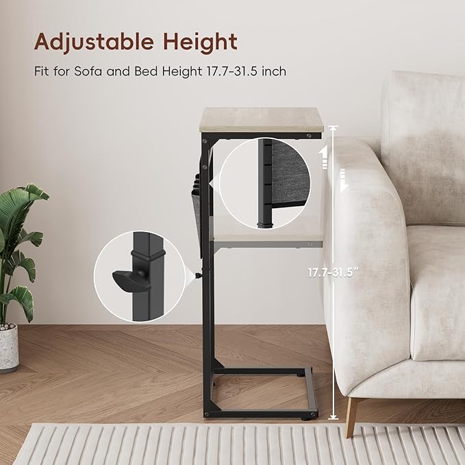 Vagusicc C Shaped End Table, Adjustable Height Small Couch Side Table - Image 7
