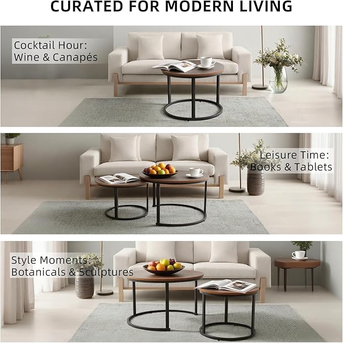 FAHKNS Nesting Coffee Table Set of 2, 27.56" & 19.68" Round Simple Industrial - Image 5