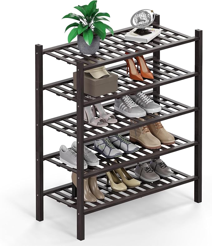 Haddockway 5 Tier Bamboo Shoe Rack Storage Organizer, Small Space 27"x11"x32" by Haddockway