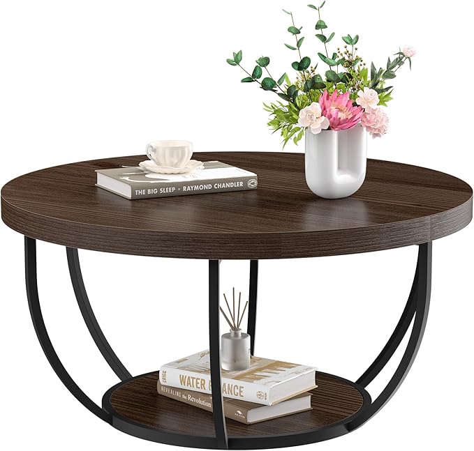 Round Coffee Table, 2-Tier Storage - Image 7