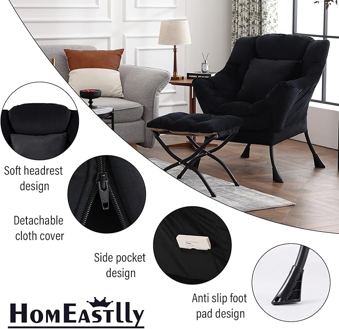 Lazy Chair with Ottoman, Modern Lounge Accent Chair with a Pillow, Leisure Sofa - Image 6