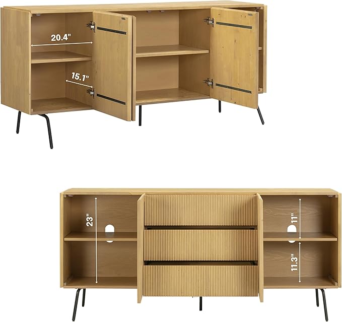 NTC Veil Modern Sideboard with 4 Doors, Buffet Cabinet with Vertical Groove - Image 3