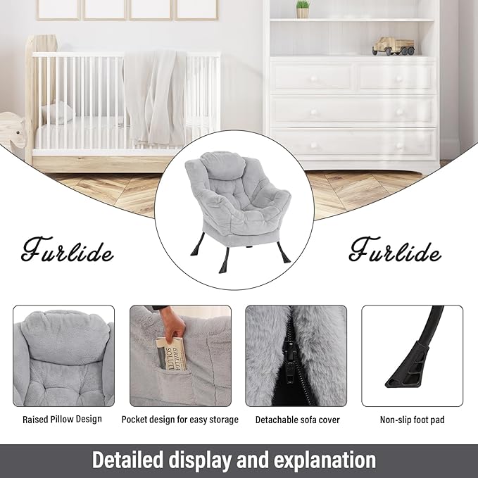 Lazy Chair with Ottoman, Modern Reading Chair with Folding Footrest, - Image 4